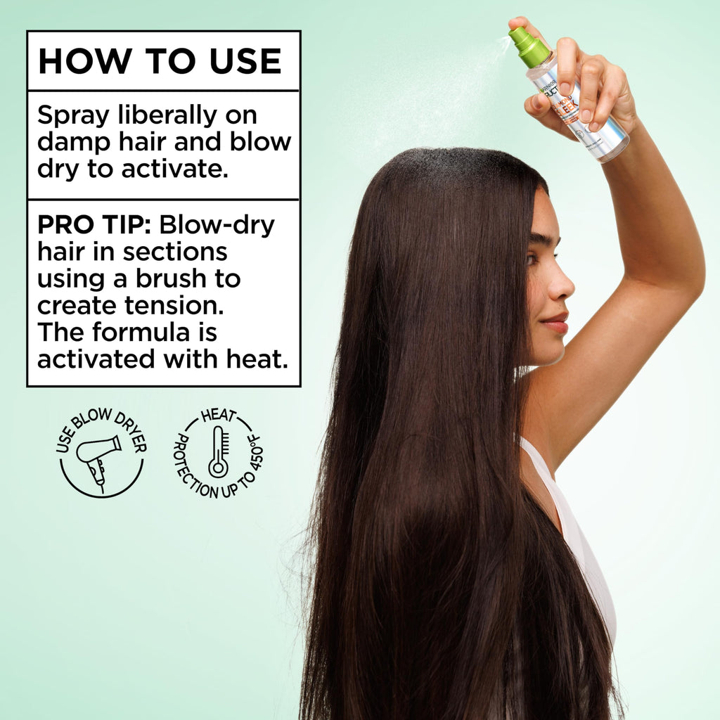 Garnier Fructis Diamond Sleek Shine Coat mist application on damp hair