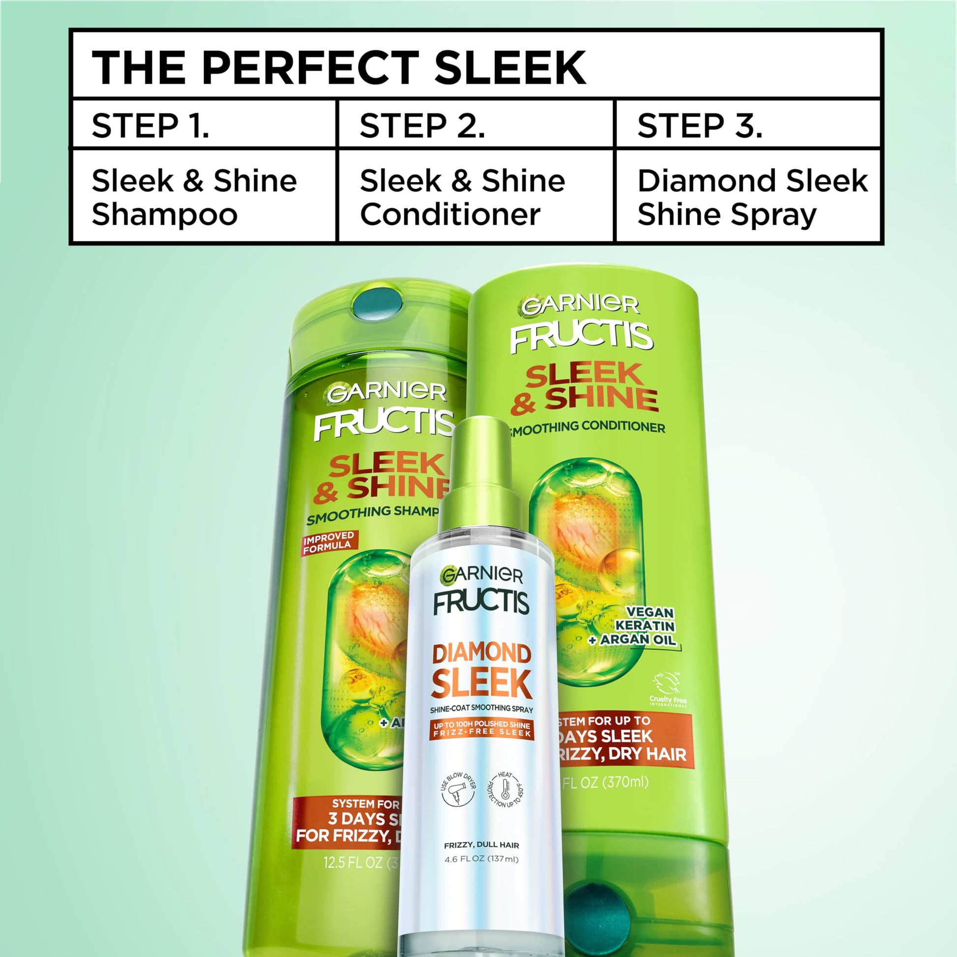 Garnier Fructis Diamond Sleek 450 degree heat protection spray styling close up