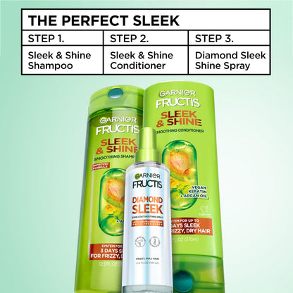 Garnier Fructis Diamond Sleek 450 degree heat protection spray styling close up