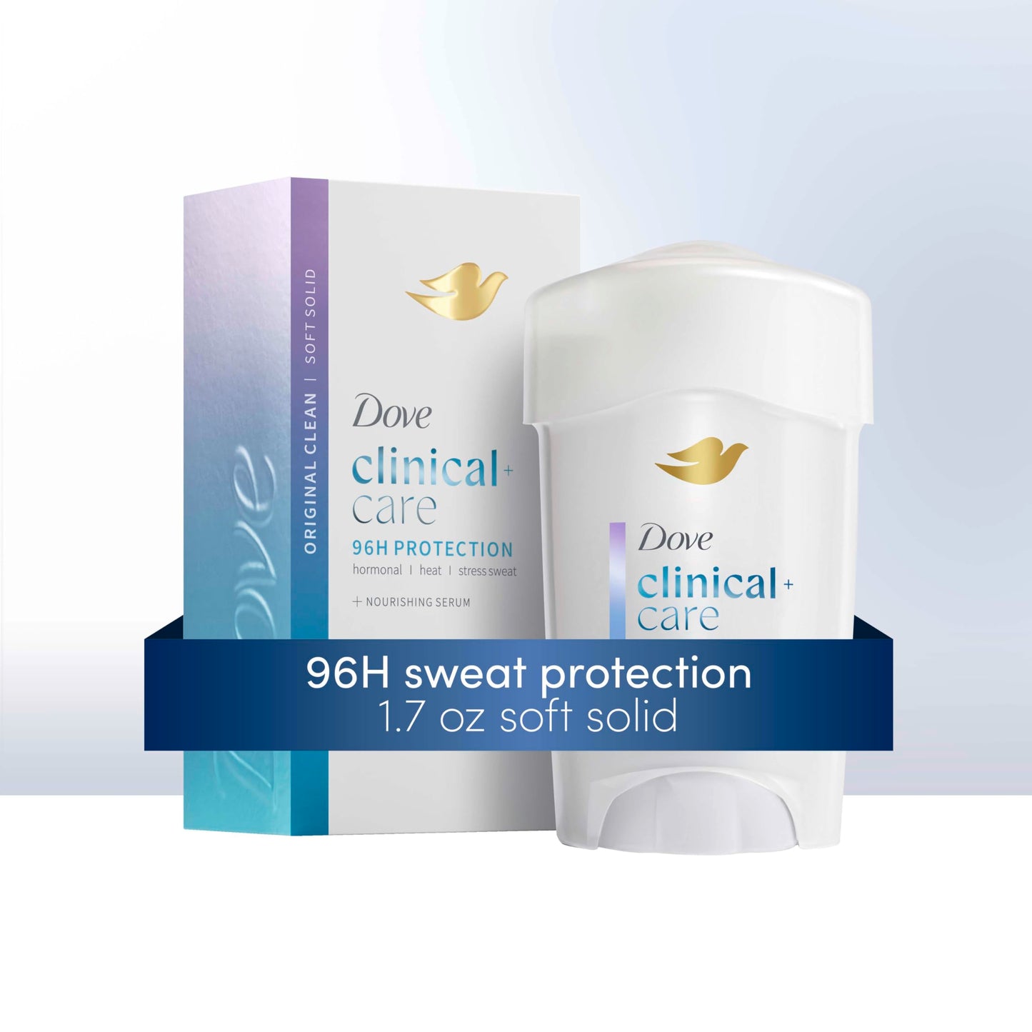 Authentic Dove clinical protection imported deodorant showing one fourth moisturizers logo