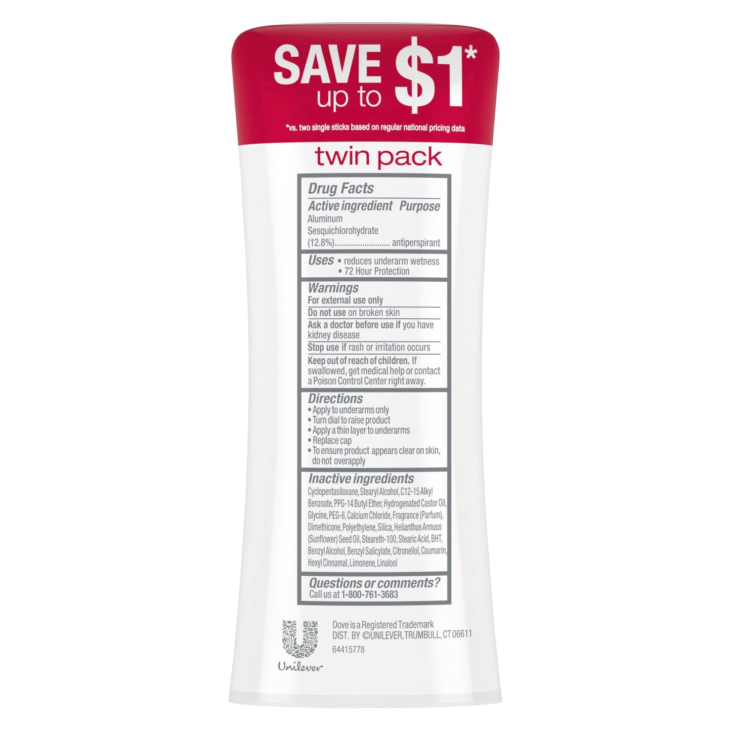 Two pack of Dove Revive seventy two hour protection deodorant sticks standing upright.
