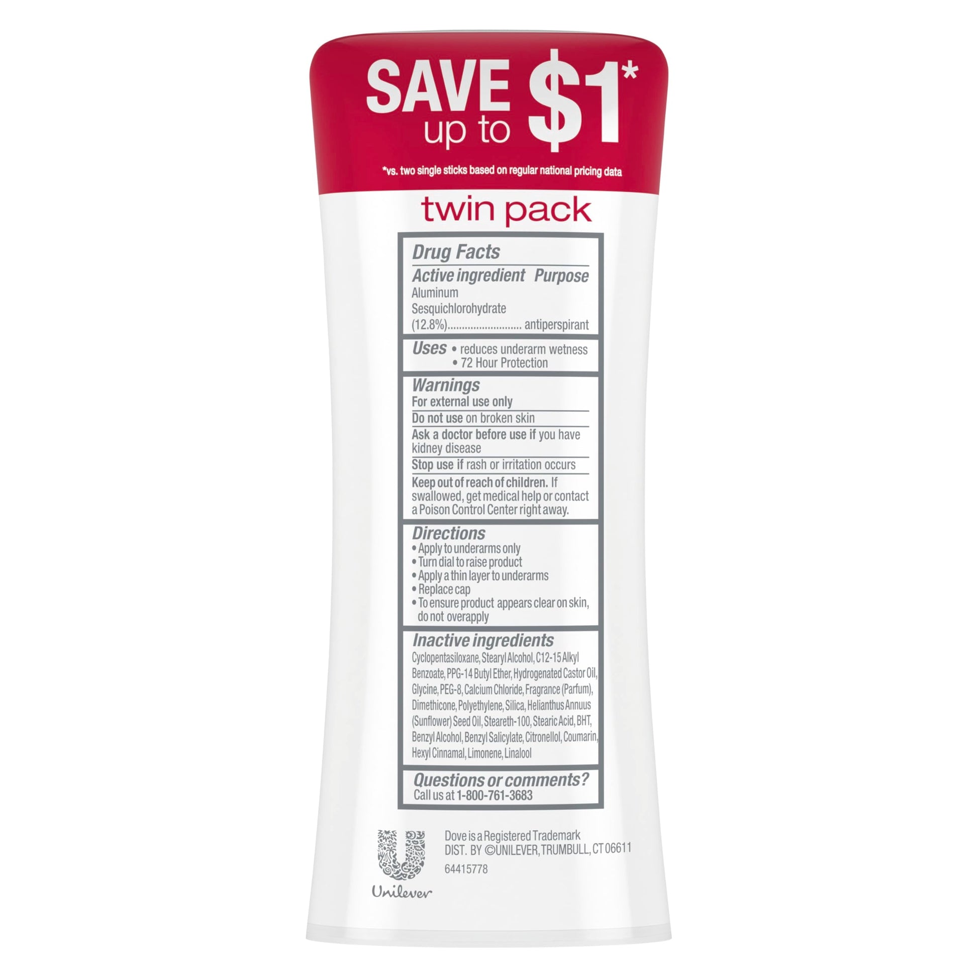 Two pack of Dove Revive seventy two hour protection deodorant sticks standing upright.