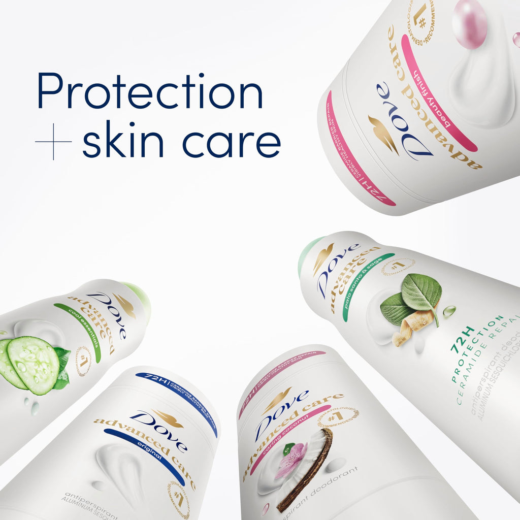 Back panel of Dove USA imported antiperspirant showing usage directions and product size.