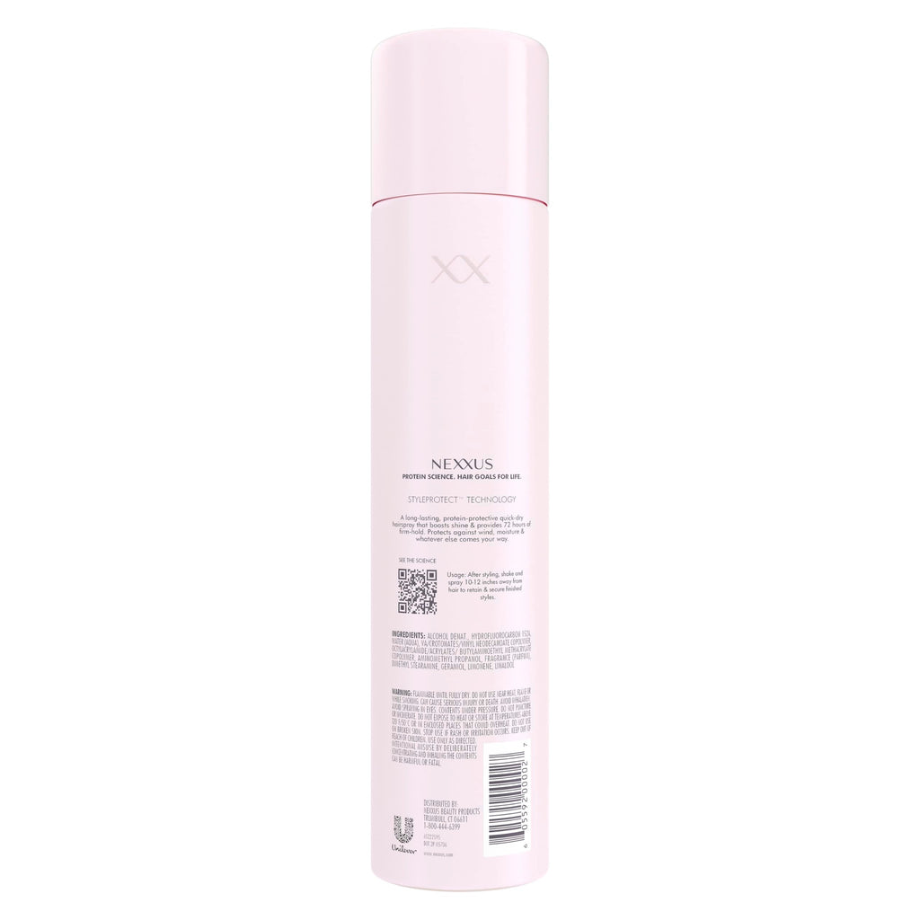 Nexxus Maxximum Finishing Mist hairspray bottle showing STYLEPROTECT technology logo