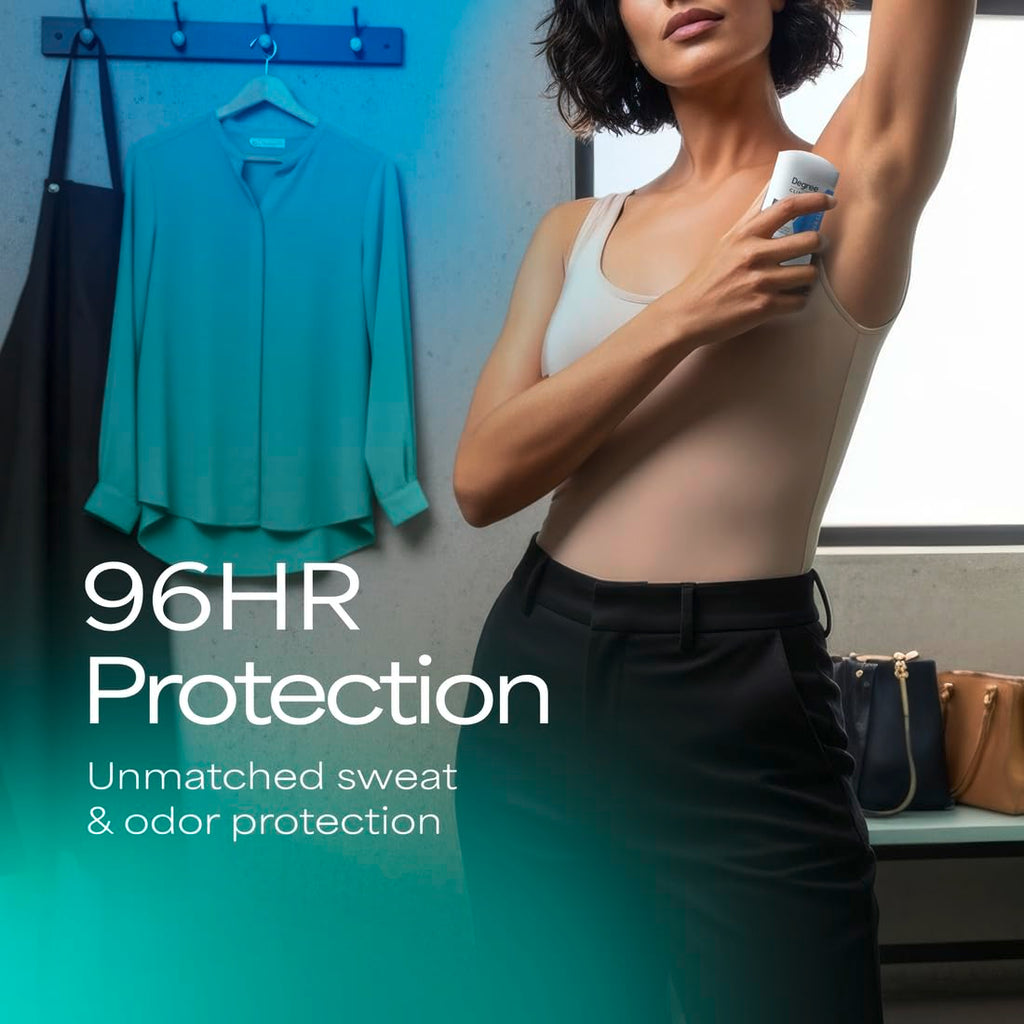Back packaging of Degree Clinical Strength women deodorant displaying instructions and active ingredients