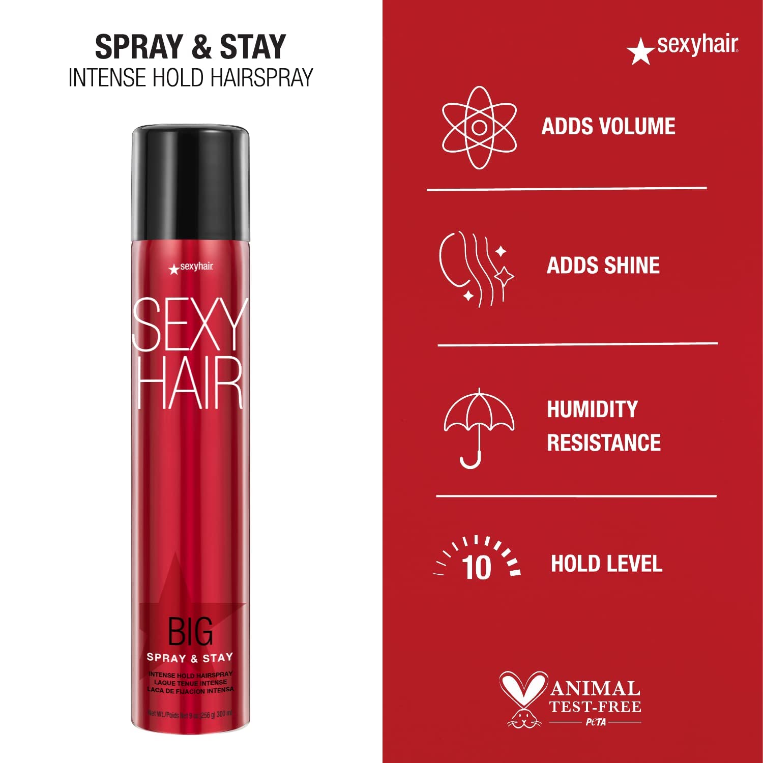 Authentic USA imported SexyHair intense hold hairspray product labels