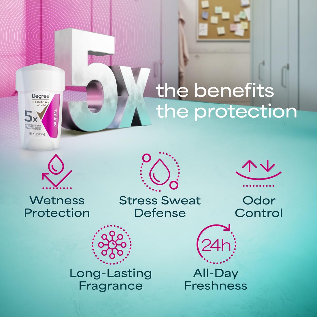 Degree women clinical soft solid antiperspirant showing the top cap removed for application.