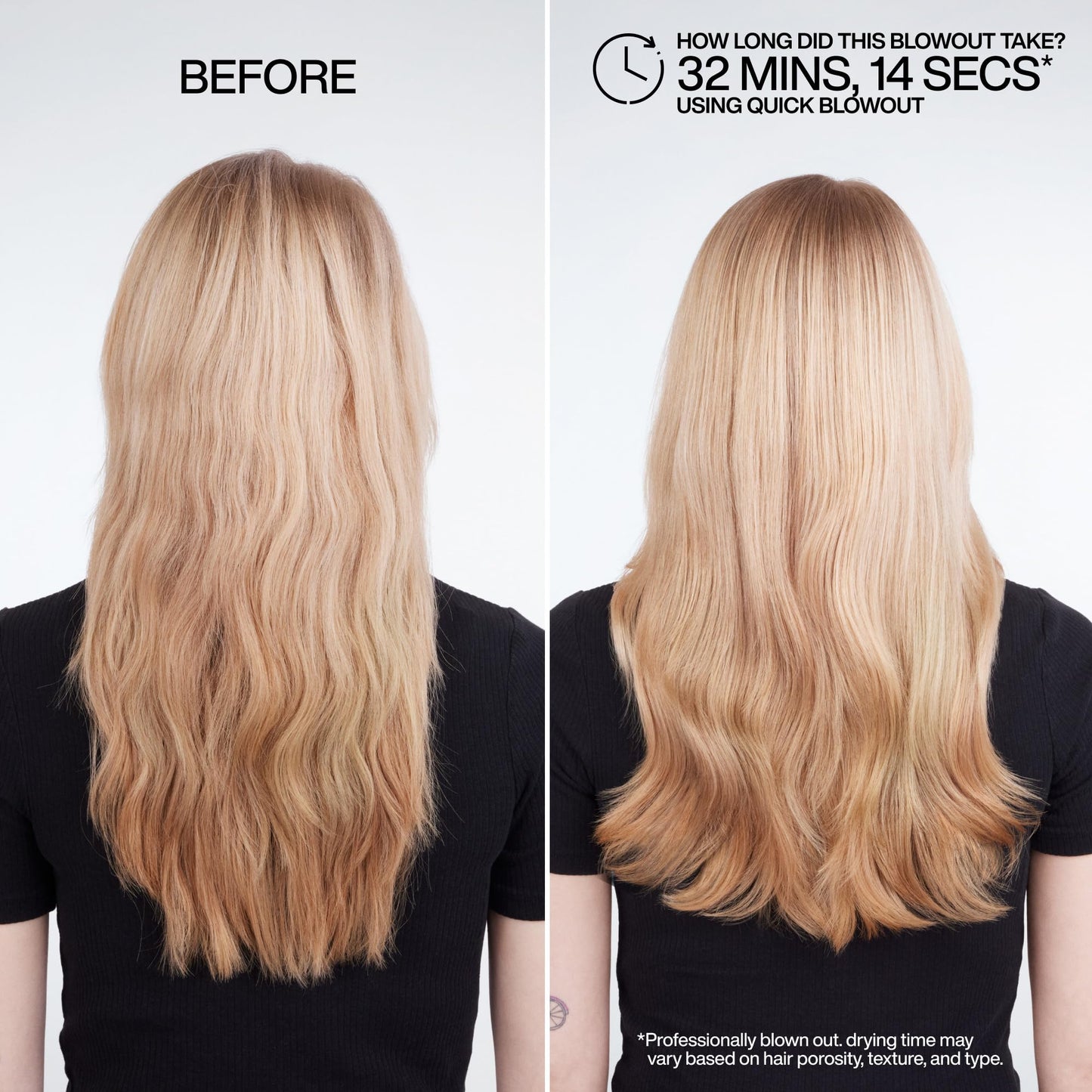 Back label view of Redken Quick Blowout spray detailing directions and full ingredients