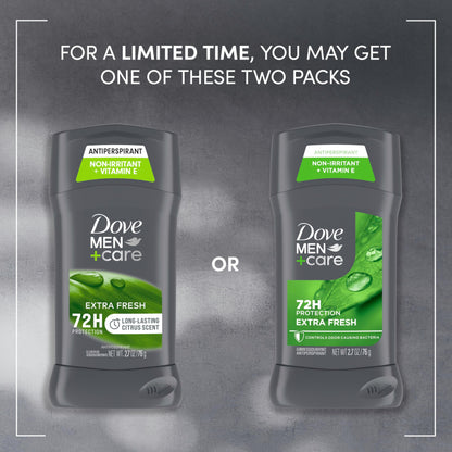 Dove Men underarm sweat protection stick displaying seventy two hour efficacy labeling