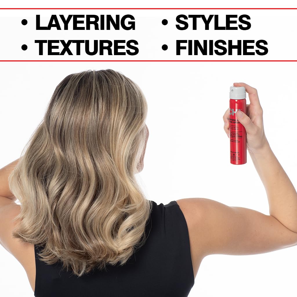 Fast drying CHI natural hold hairspray being applied to secure a textured hairstyle.