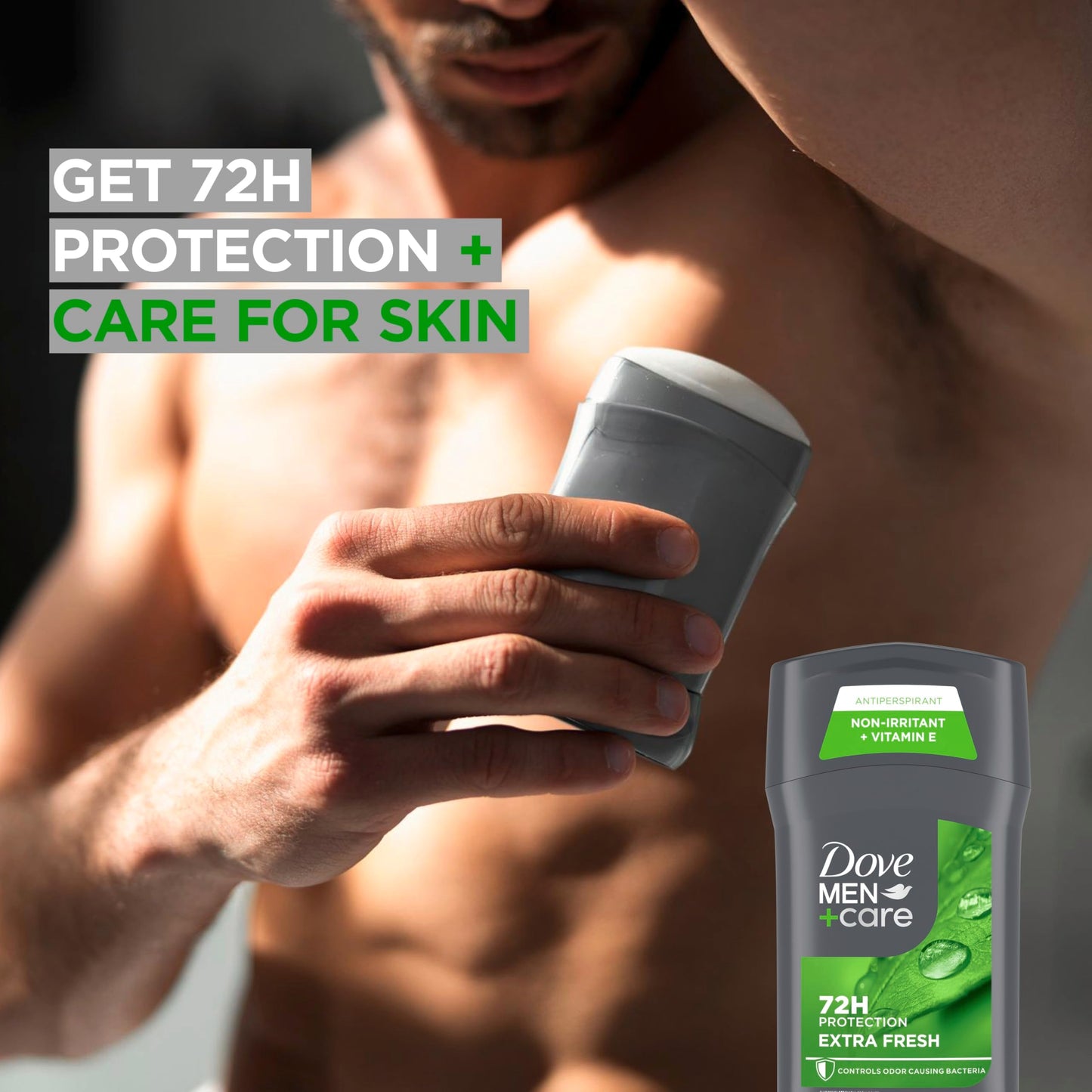 Side view of Dove Men Extra Fresh multi pack container for ultimate underarm odor control