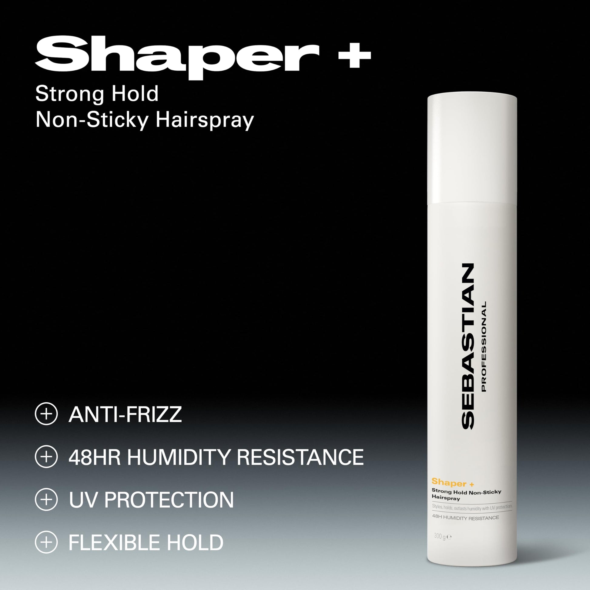 Back label of Sebastian Shaper Plus flexible control hairspray showing usage instructions.