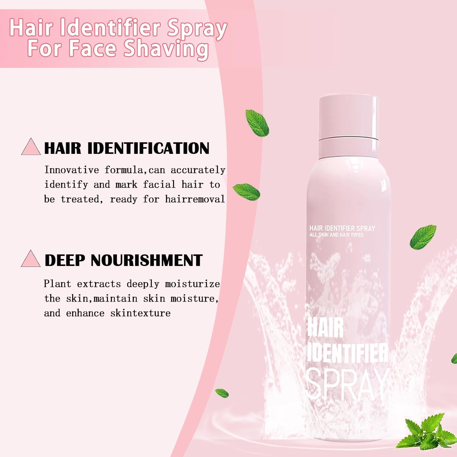 OYB moisturizing pre-shave spray canister highlighting peach fuzz and fine facial hair on skin