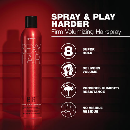 SexyHair 10 ounce red aerosol can showing 72 hour humidity resistance specifications