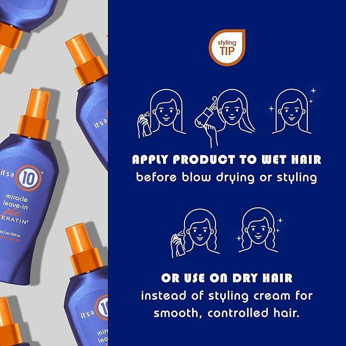 Back label of It's A 10 keratin infused leave in conditioner showing instructions and clean formulation.