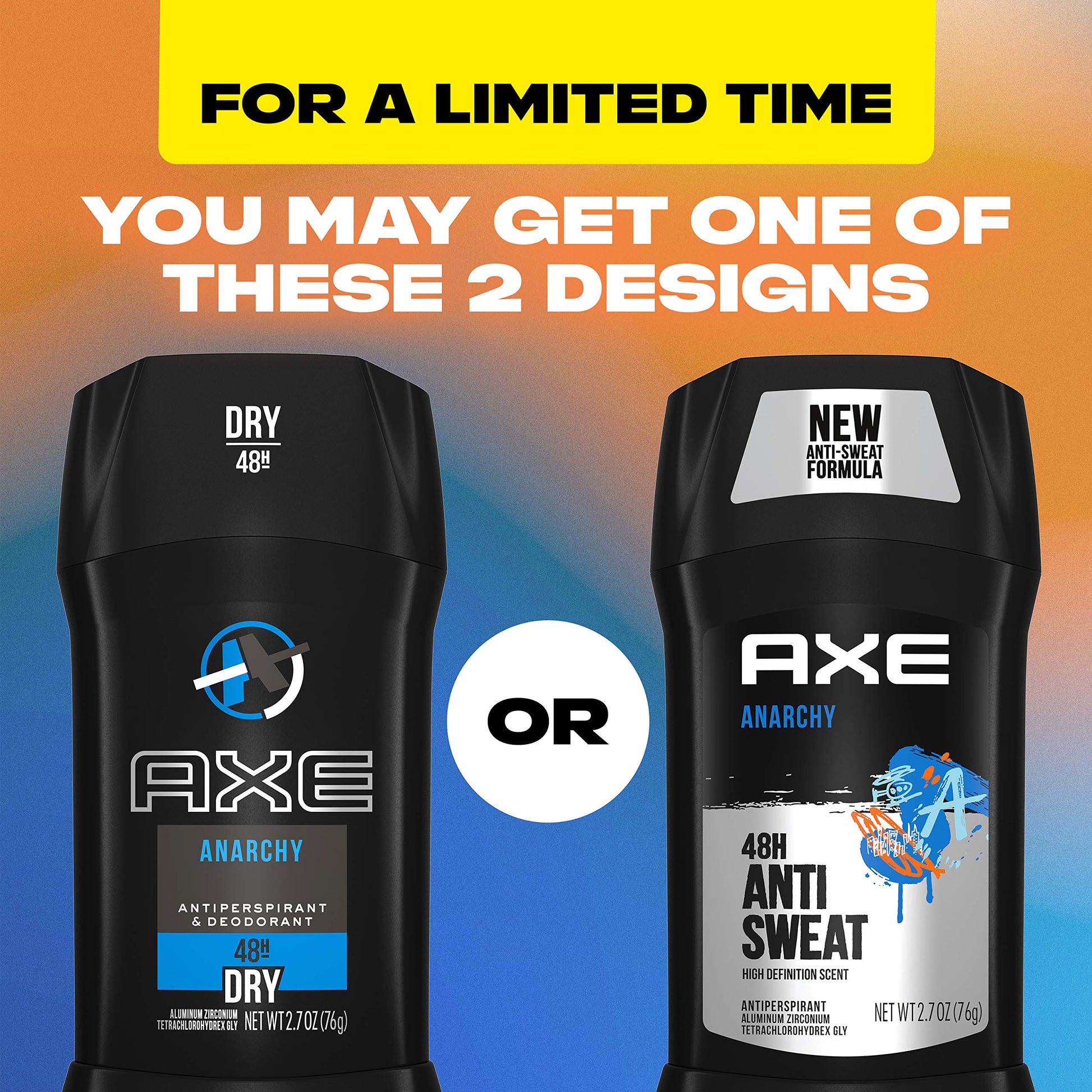 AXE Anarchy For Him dual action formula mens deodorant stick pair