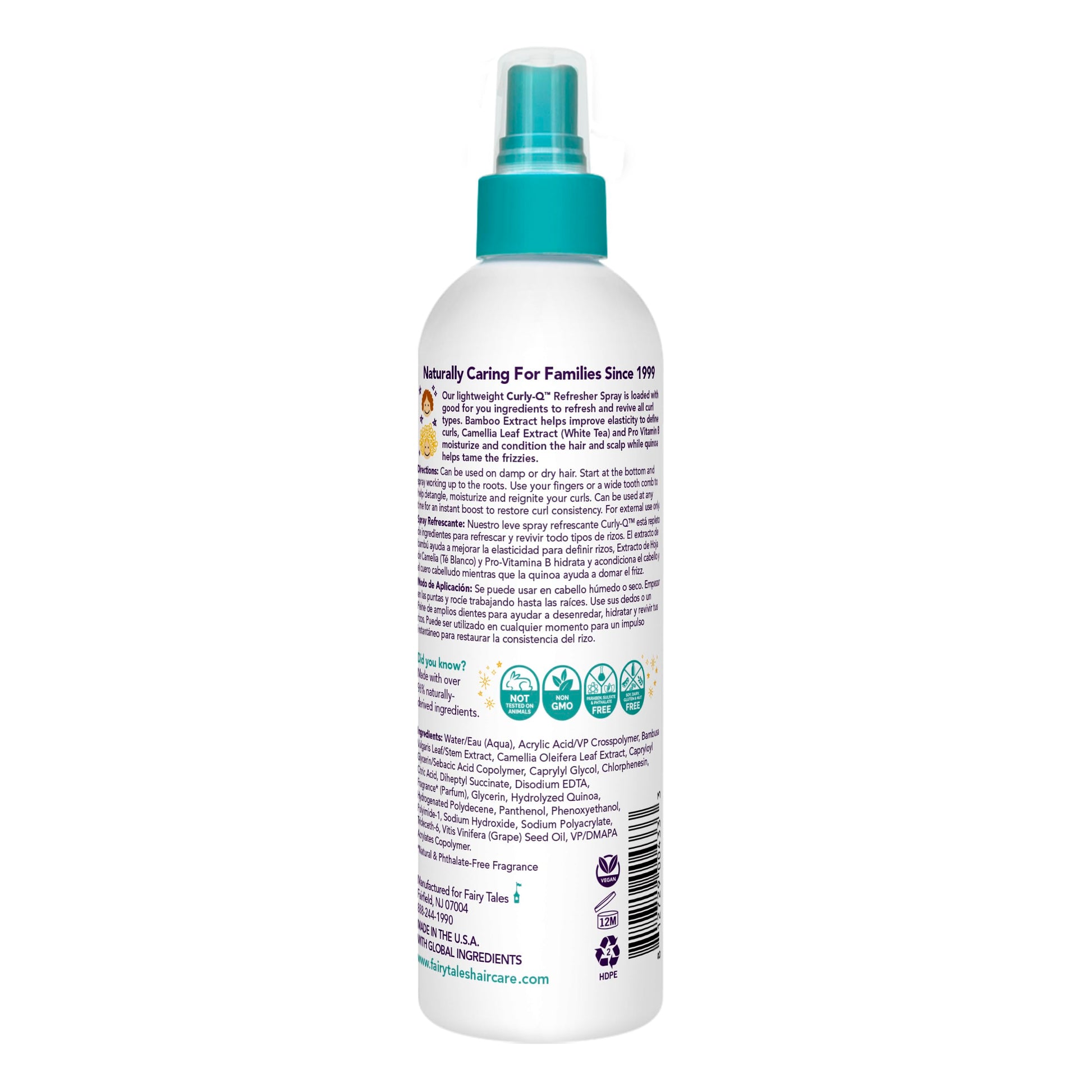 Fairy Tales kids curl refresher spray nozzle close up showing the fine mist applicator