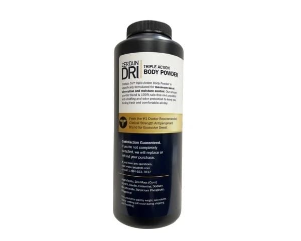 Certain Dri talc free body powder packaging detail