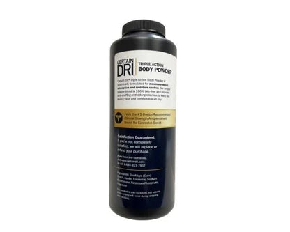 Certain Dri talc free body powder packaging detail