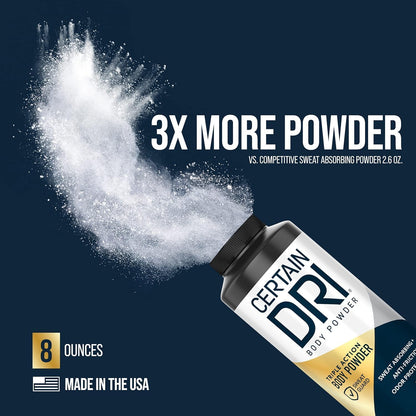 Certain Dri body powder text label and features