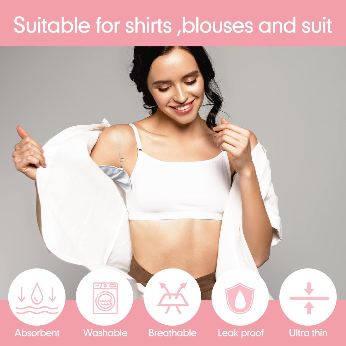 Hercicy washable armpit absorbing guards displayed with transparent shoulder straps