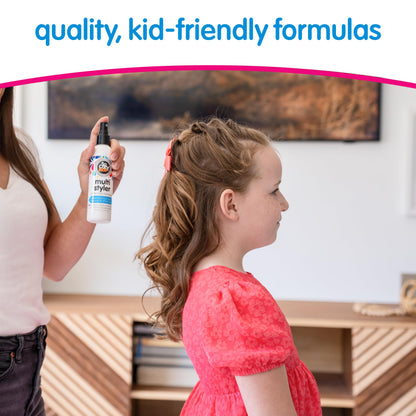 Light gel hold spray by SoCozy designed to control frizz and flyaways on kids
