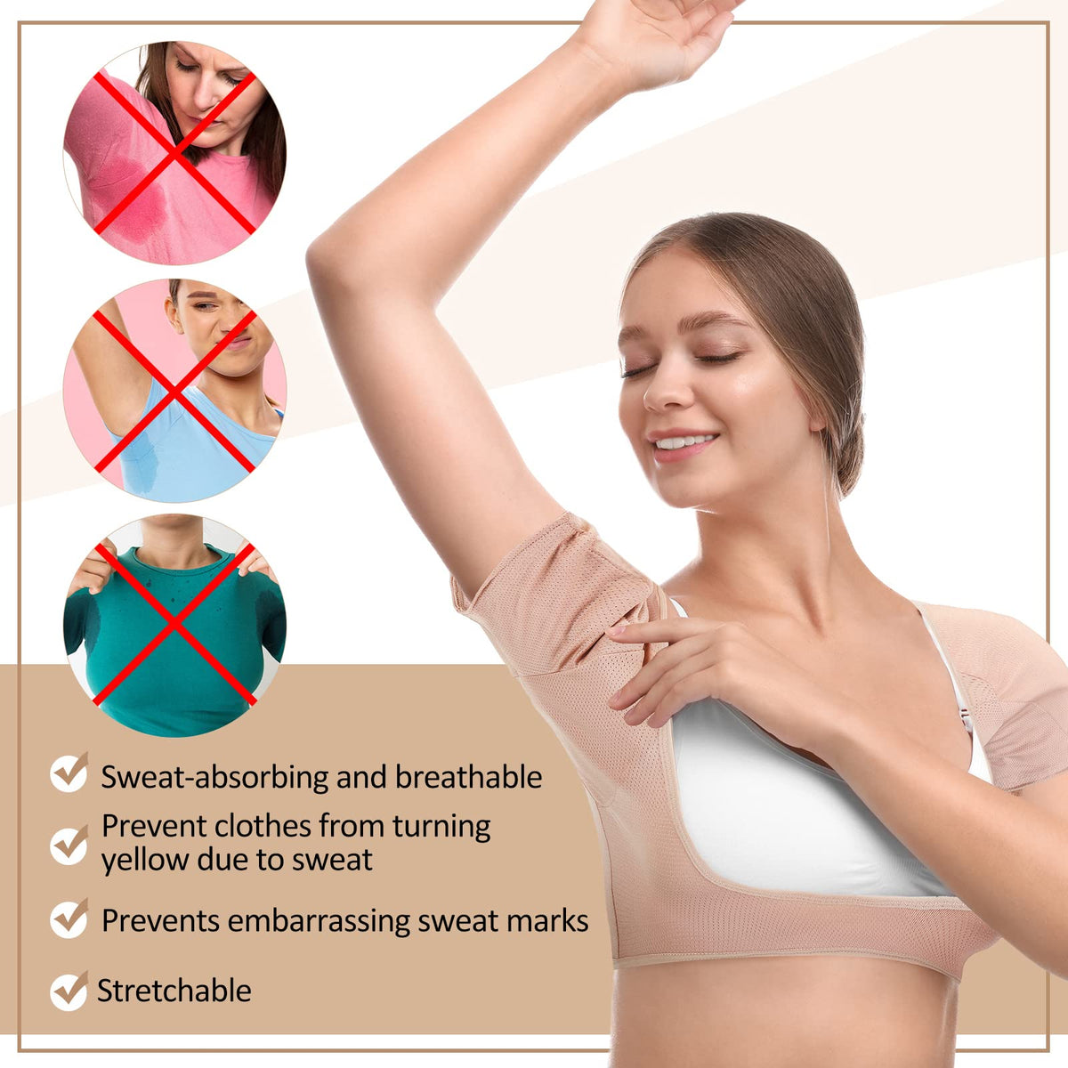 Handepo women sweat protector showing moisture wicking fabric texture