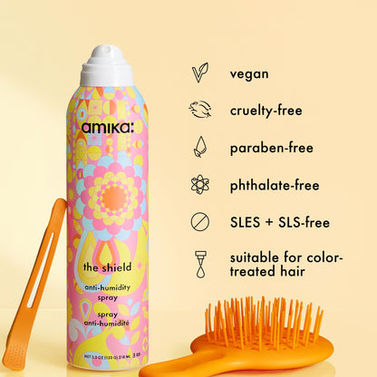 Amika USA imported vegan formula hair spray bottle on clean background