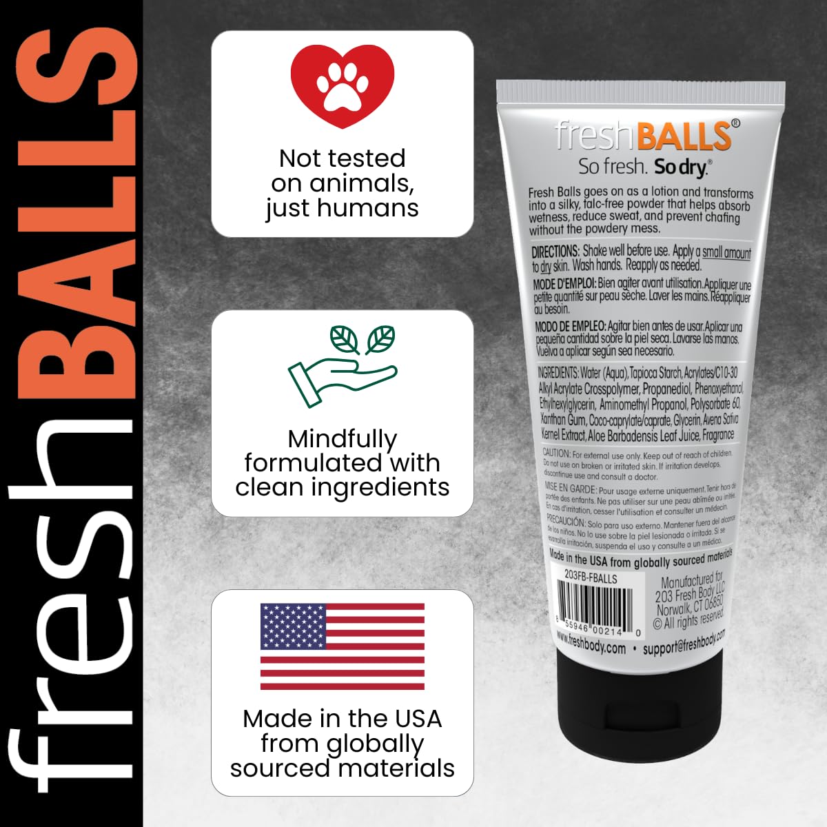 Fresh Body Fresh Balls hypoallergenic men grooming cream to powder solution packaging