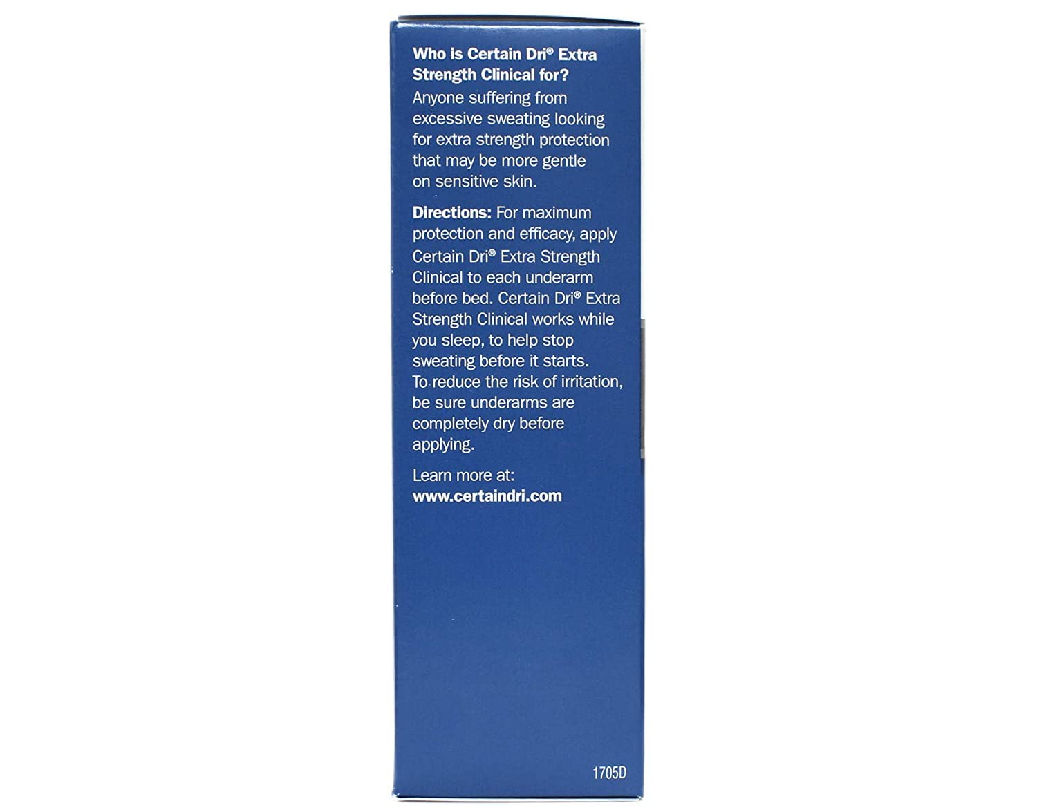 Top angle view of the alcohol-free Certain Dri extra strength underarm dryness stick