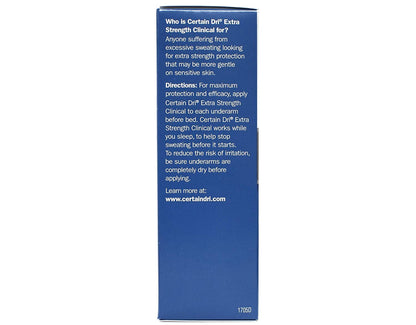 Top angle view of the alcohol-free Certain Dri extra strength underarm dryness stick