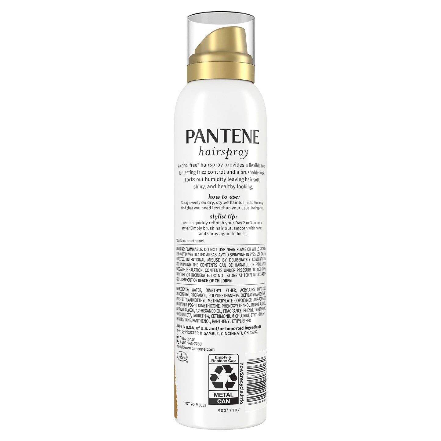 Pantene Pro-V brushable formula hairspray bottle for professional styling at home