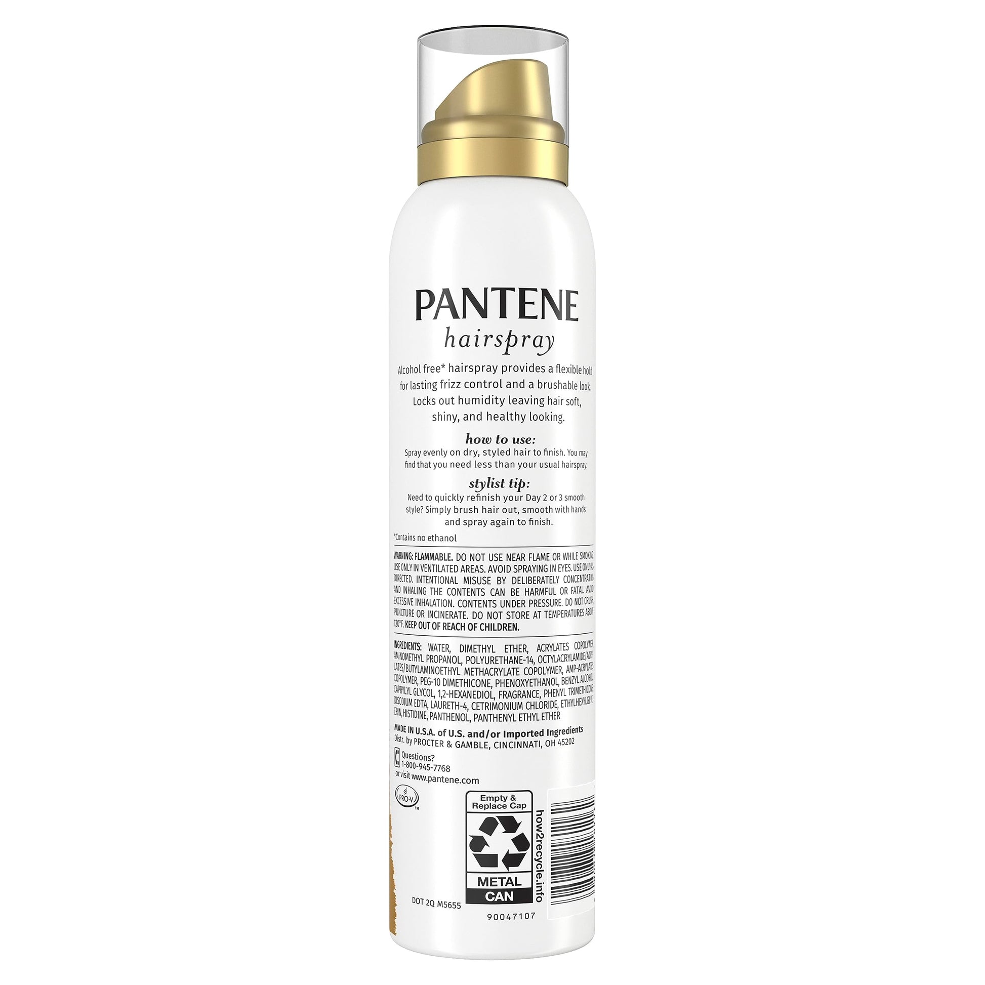 Pantene Pro-V brushable formula hairspray bottle for professional styling at home
