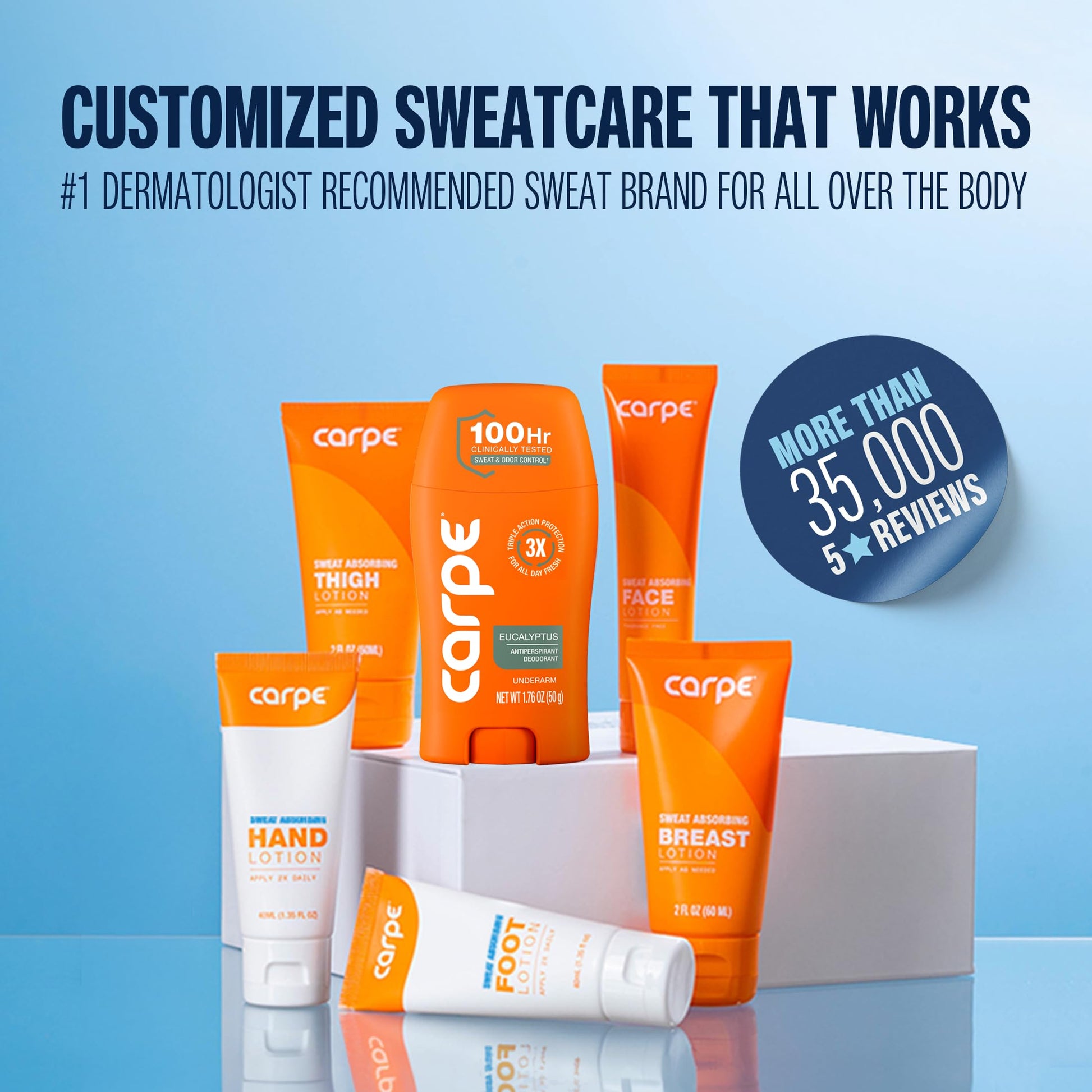 Full set of Carpe sweat absorbing lotions for head to toe care