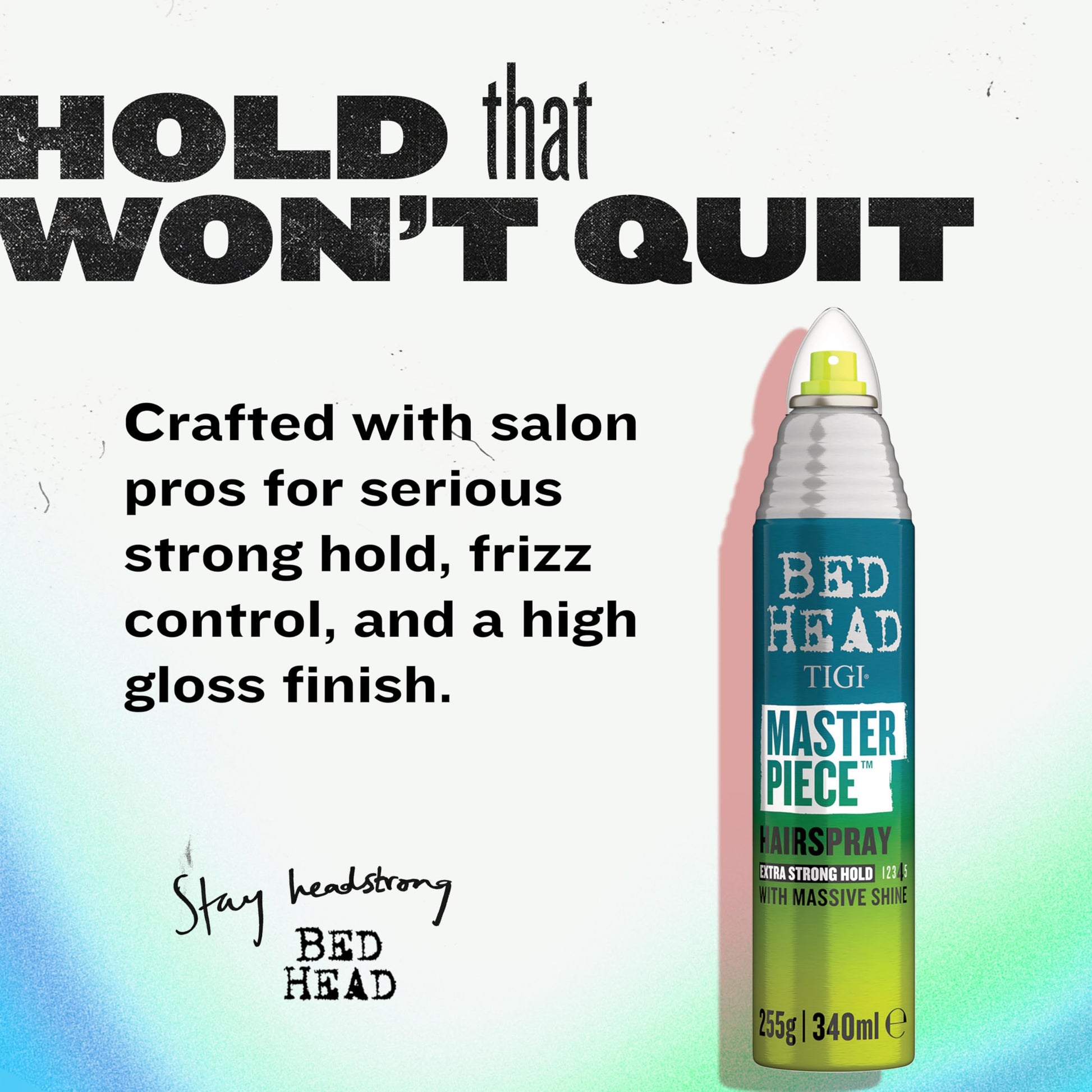 Bed Head by TIGI anti frizz styling spray showing spray nozzle and cap