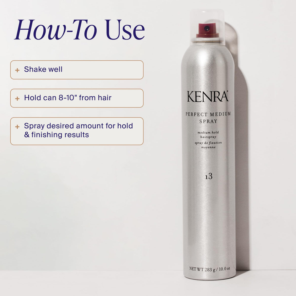 Kenra Professional high shine finish hair spray nozzle detailing spray pattern