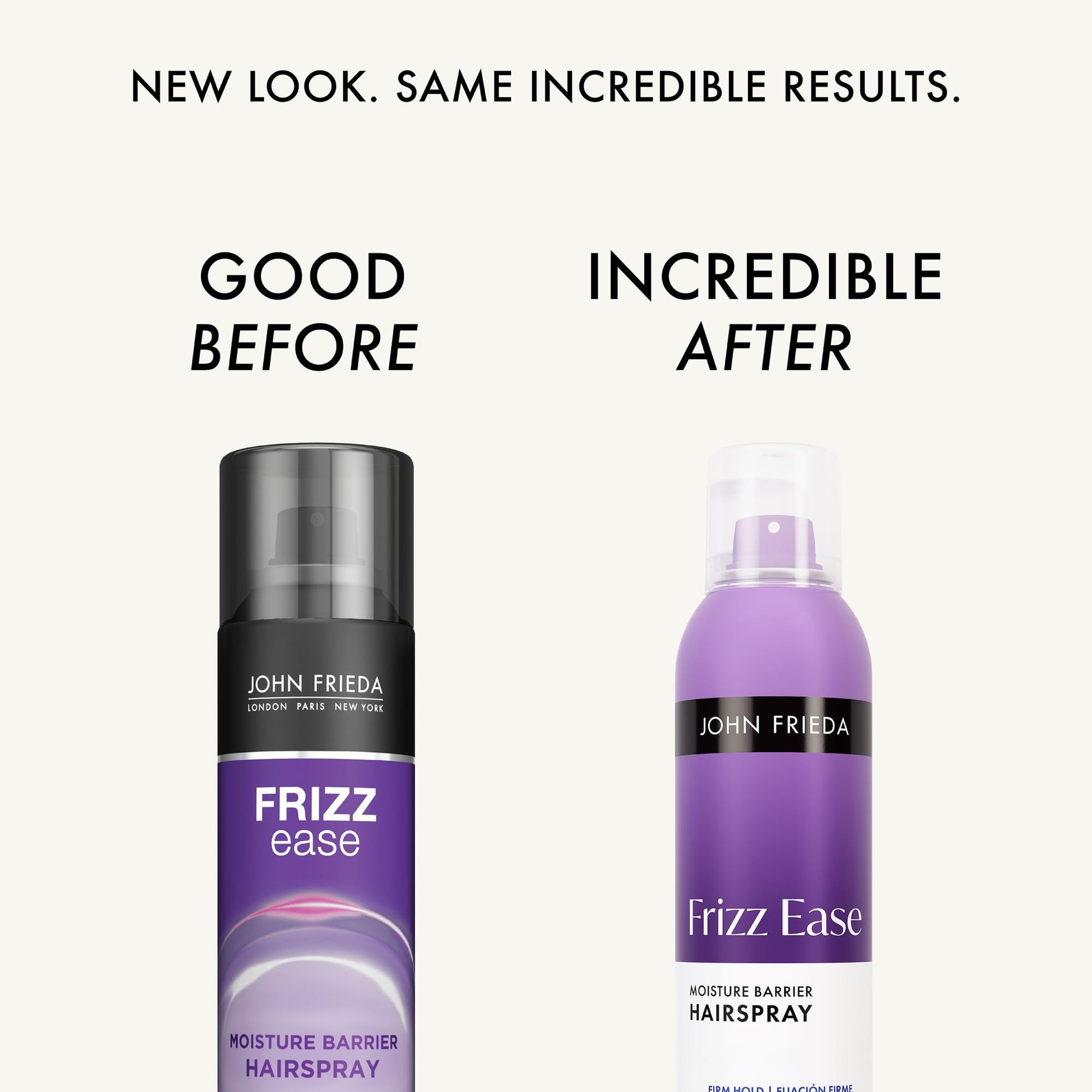 John Frieda firm hold hair spray for twenty four hour frizz protection packaging details