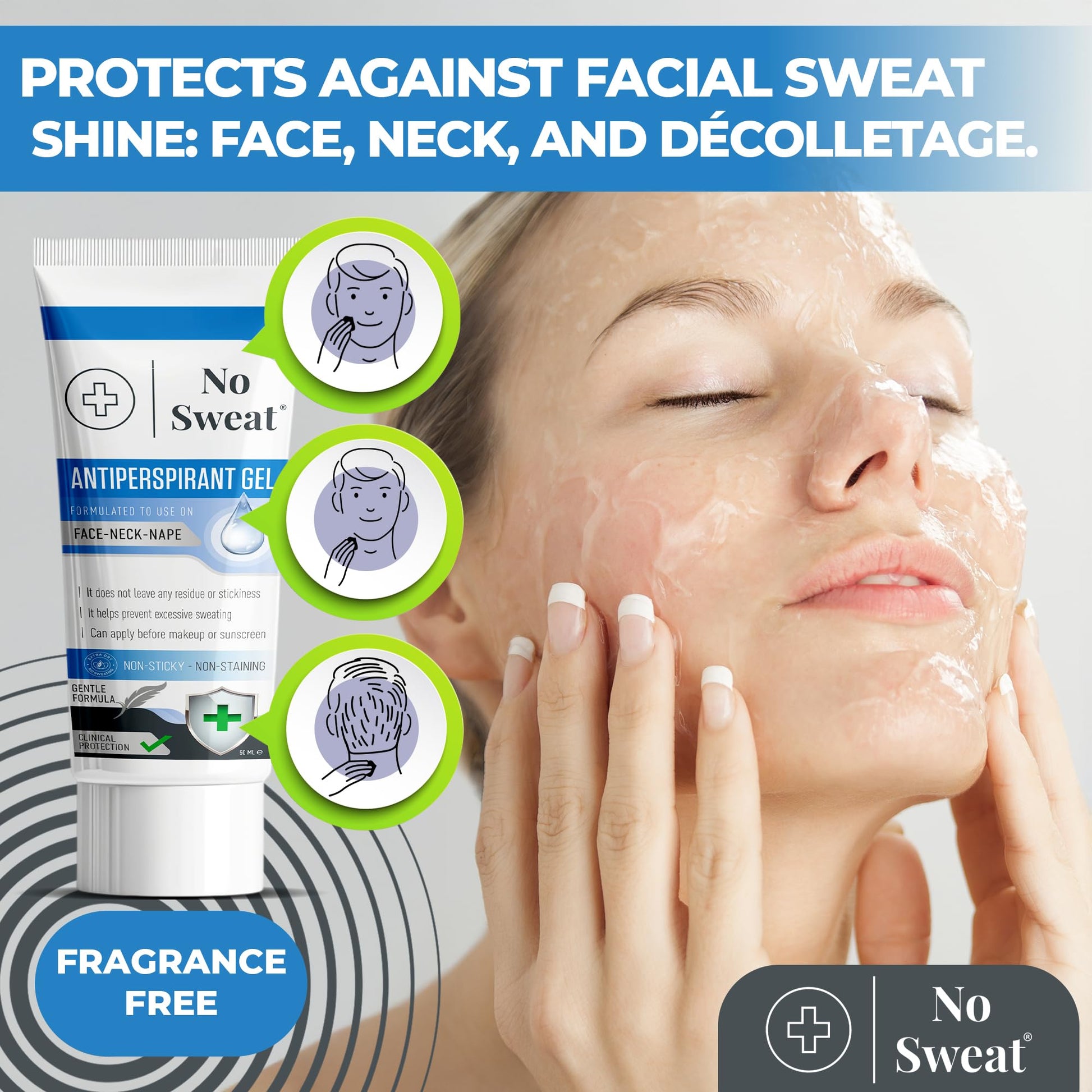 Application of No Sweat Antiperspirant Gel on forehead