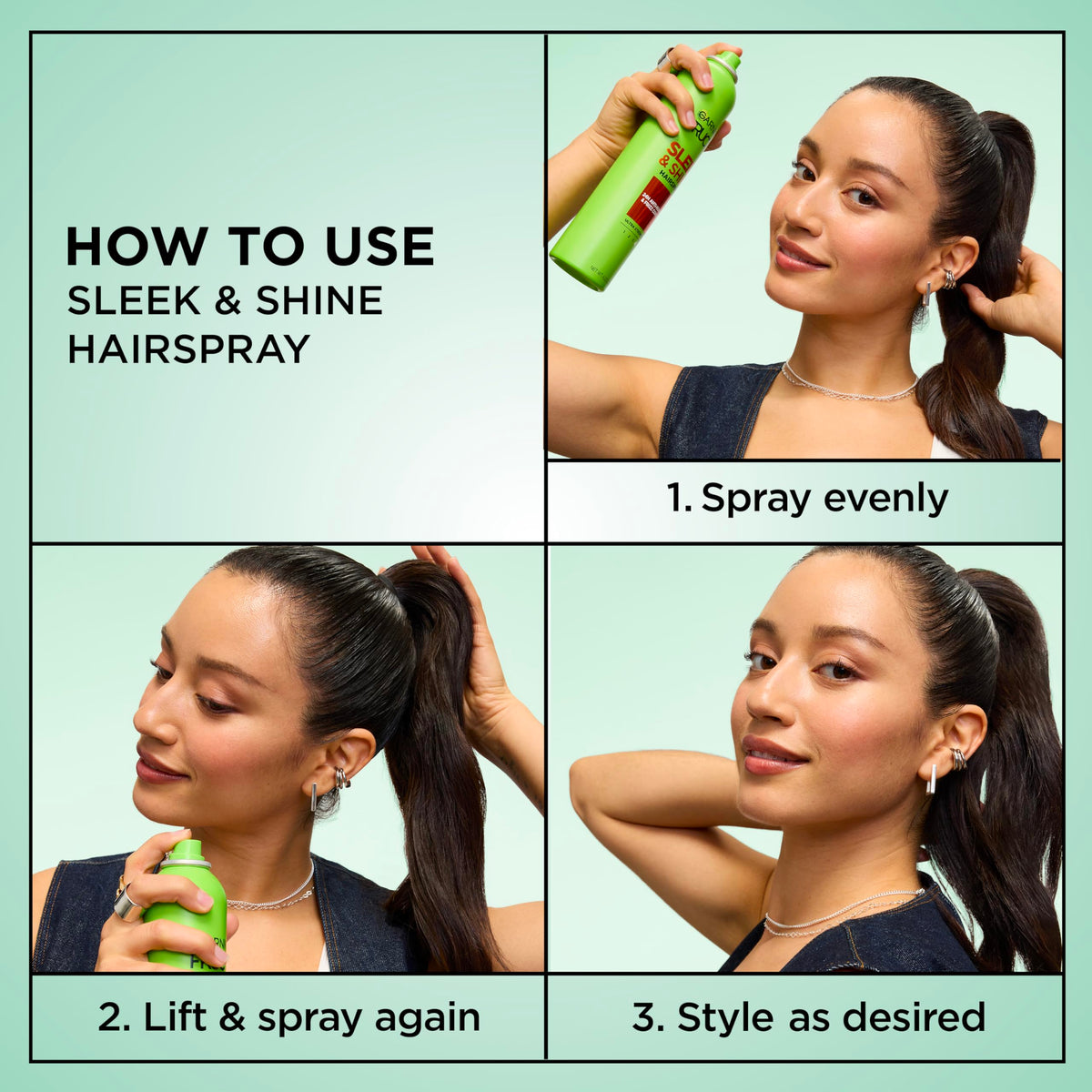 Garnier Fructis styling hairspray showing details and usage instructions