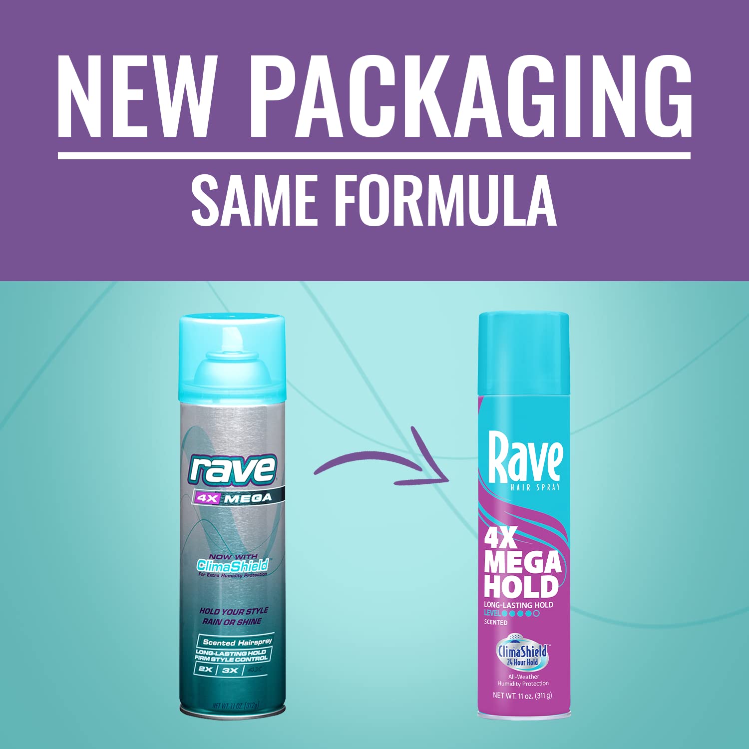Rave long lasting volume and shine hairspray bottle showing the dispenser nozzle