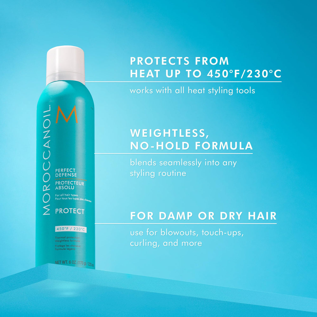 Moroccanoil Perfect Defense aerosol spray nozzle and packaging detail