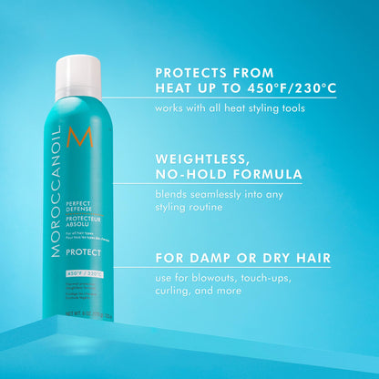 Moroccanoil Perfect Defense aerosol spray nozzle and packaging detail