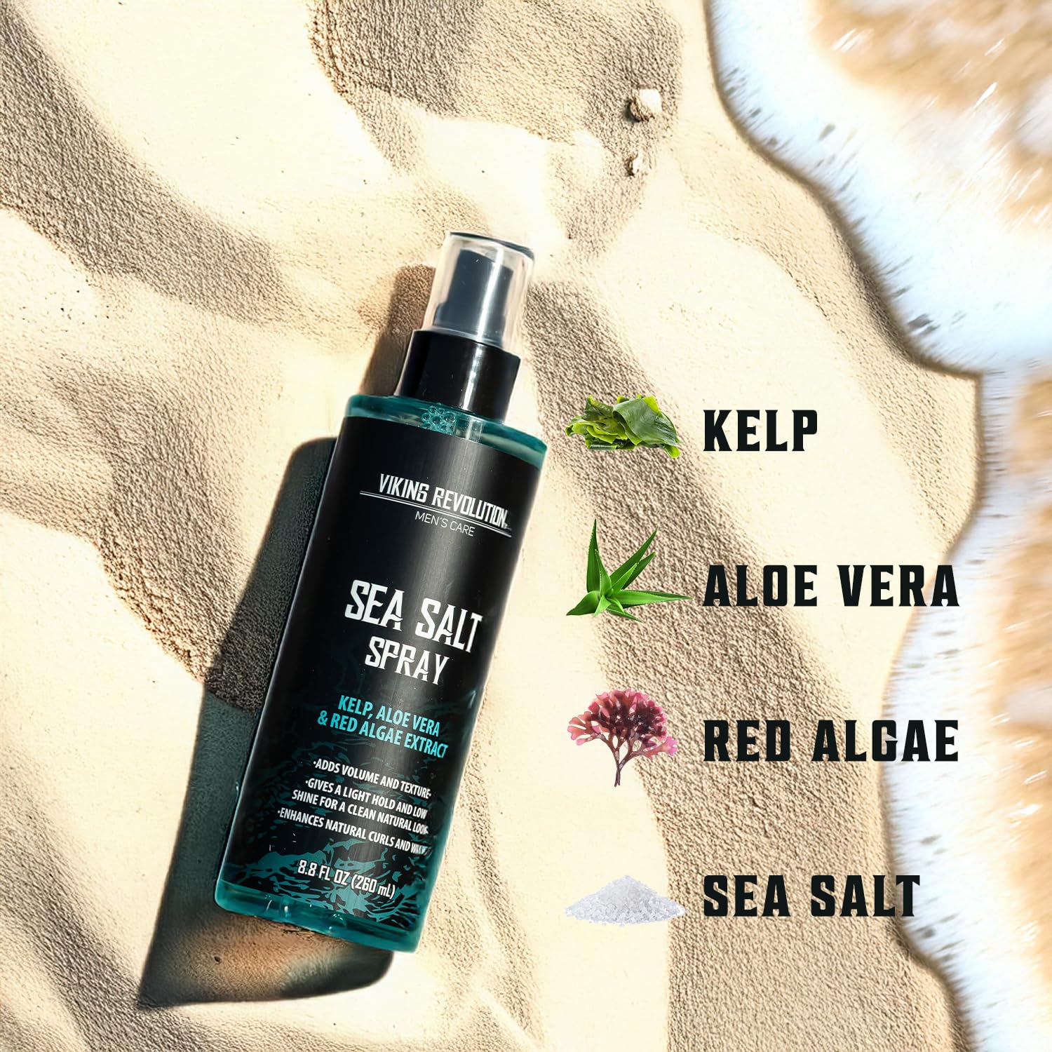 Viking Revolution Sea Salt Spray back label showing premium grooming ingredients