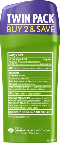 Lady Speed Stick Powder Fresh value pack back label with ingredients