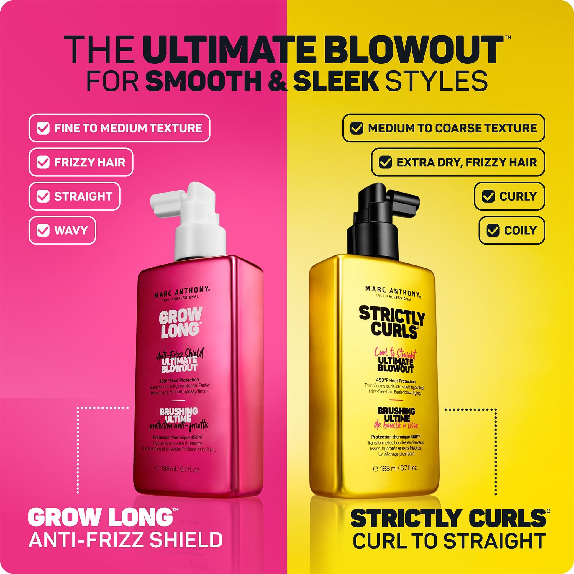 Marc Anthony Grow Long imported salon formula spray bottle standing upright on a clean surface