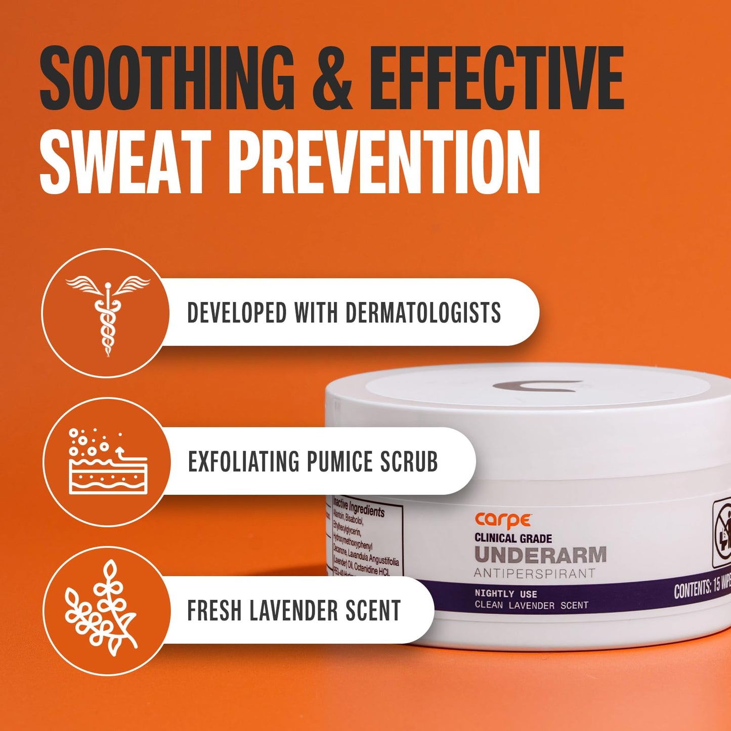 Carpe antiperspirant wipes packaging showing 15 count quantity