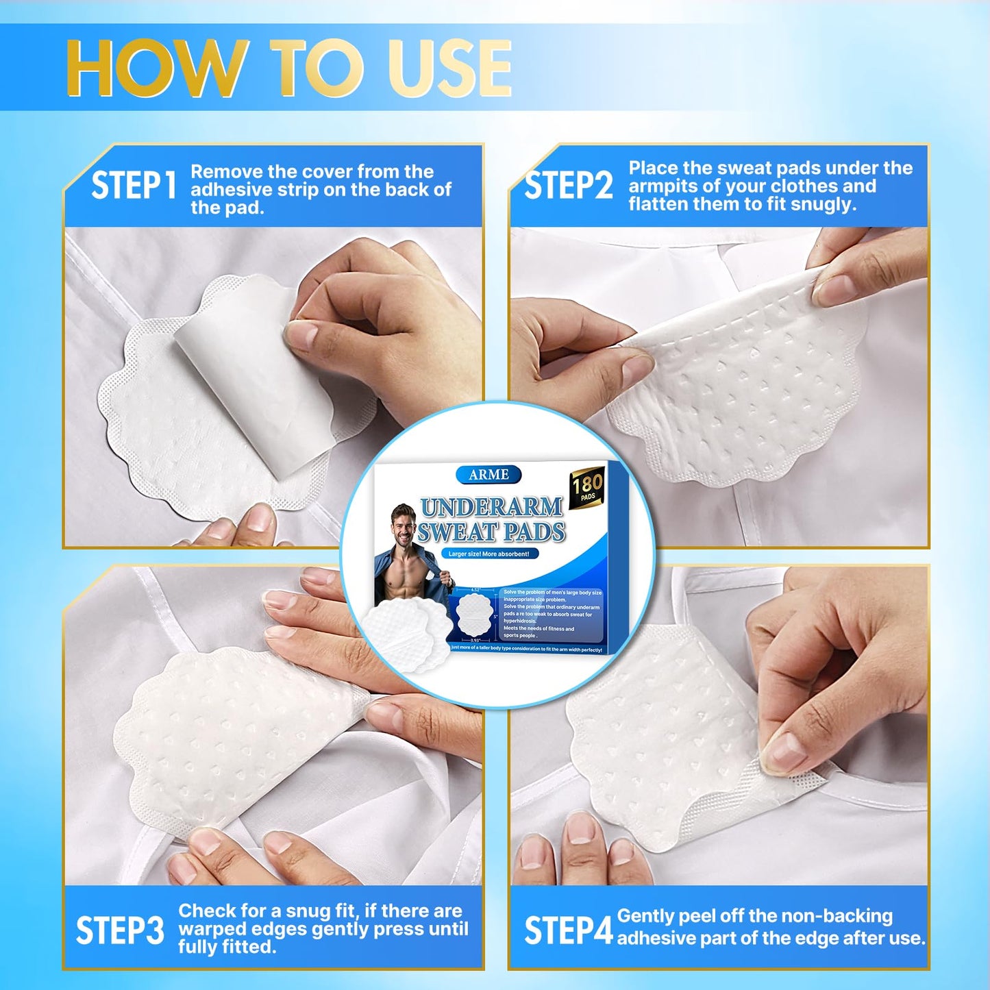 Vacuum sealed inner packaging of Arme sweat pads
