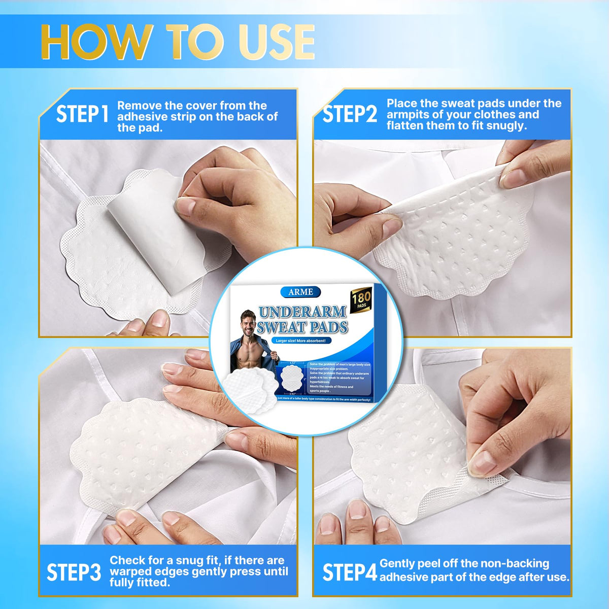 Arme hyperhidrosis sweat pads vacuum-sealed pouch