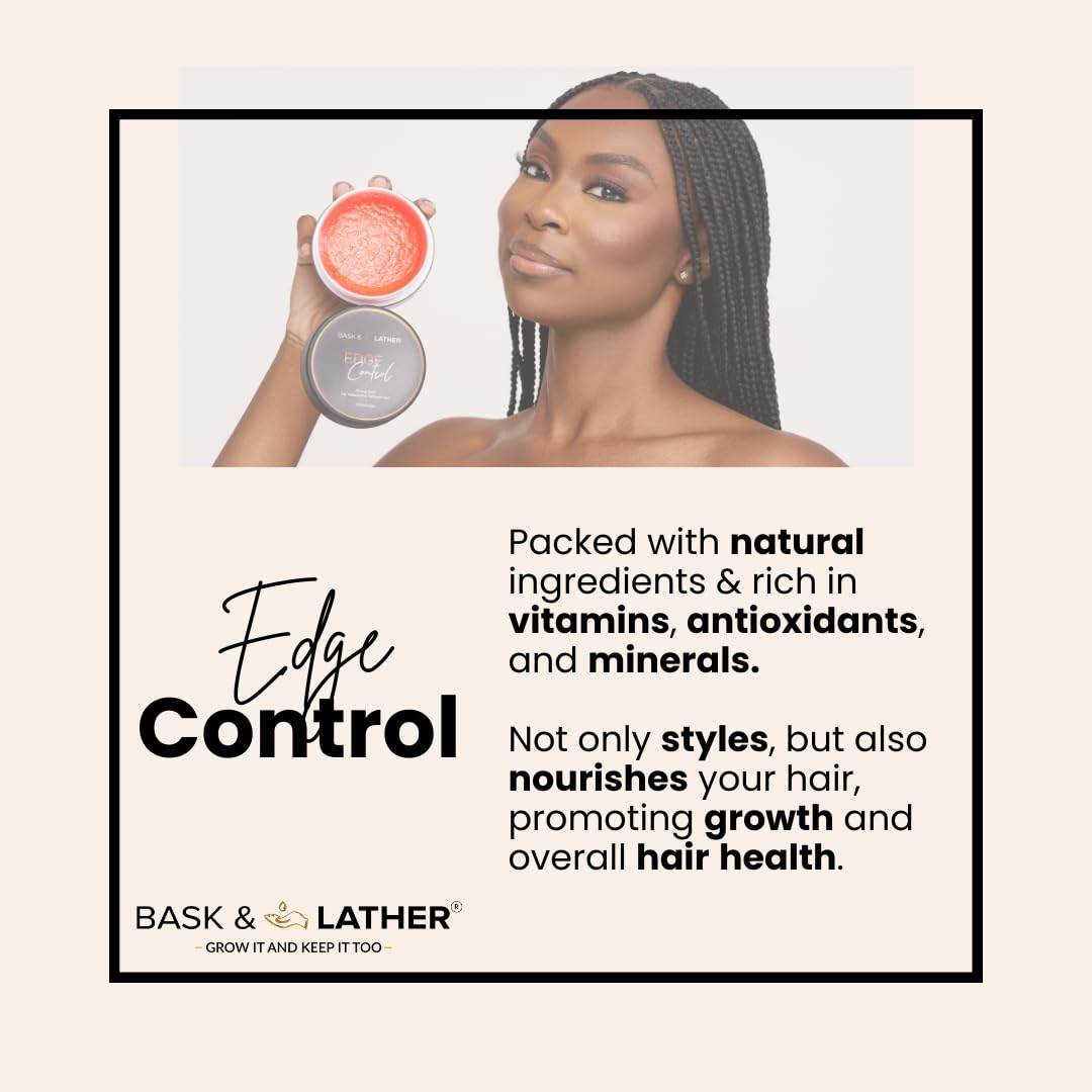 Bask and Lather Castor Oil Styling Gel product tub angled view displaying the premium sleek hair holding formula