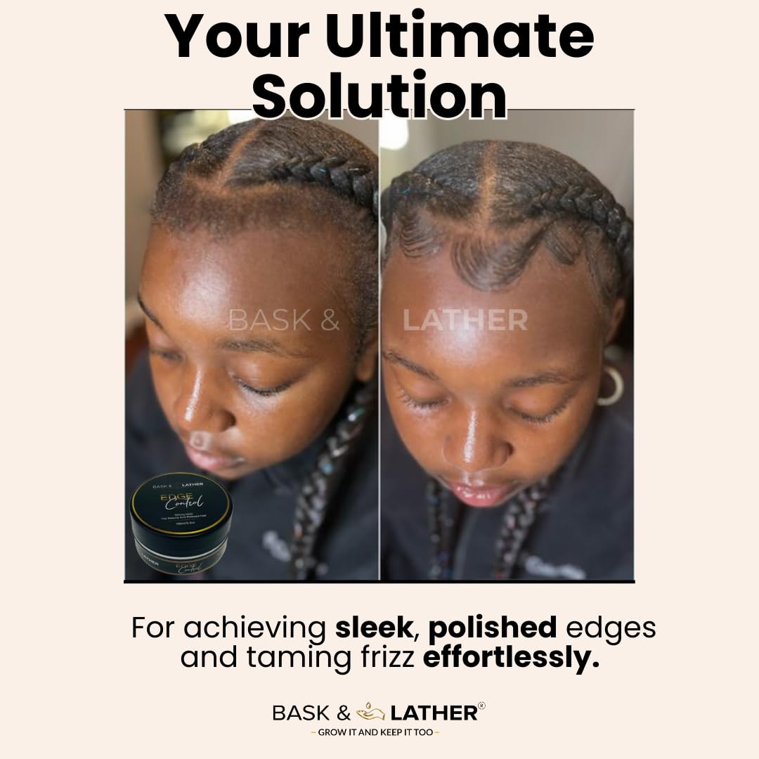 Bask and Lather hair styling gel for texturized hair side profile view emphasizing the 5.3 Fluid Ounce size